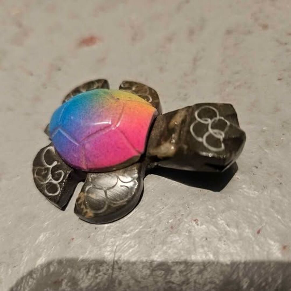 Rainbow Carved Stone Turtle Figurine 2"